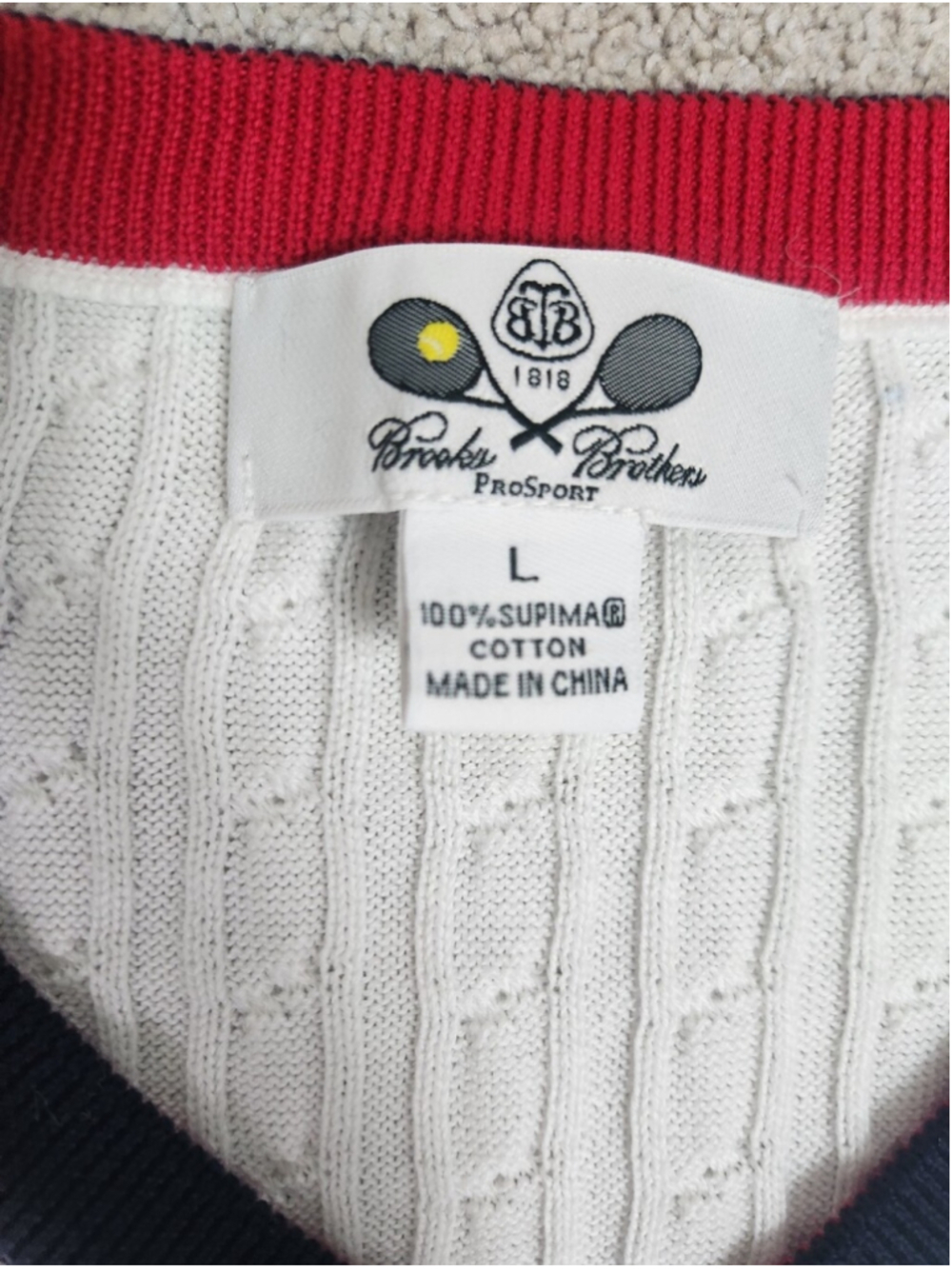 Supima Cotton Cable Knit Sweater Vest White Size Larg Preppy Heritage Old Money - Picture 10 of 11